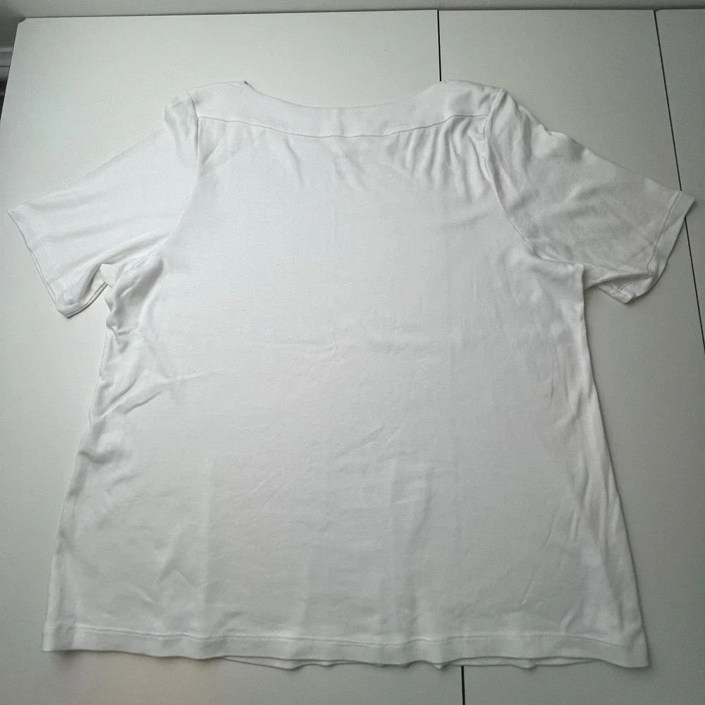 J Jill Women's Shirt Top White Boat Neck Short Sleeve Perfect Pima Women's 2X